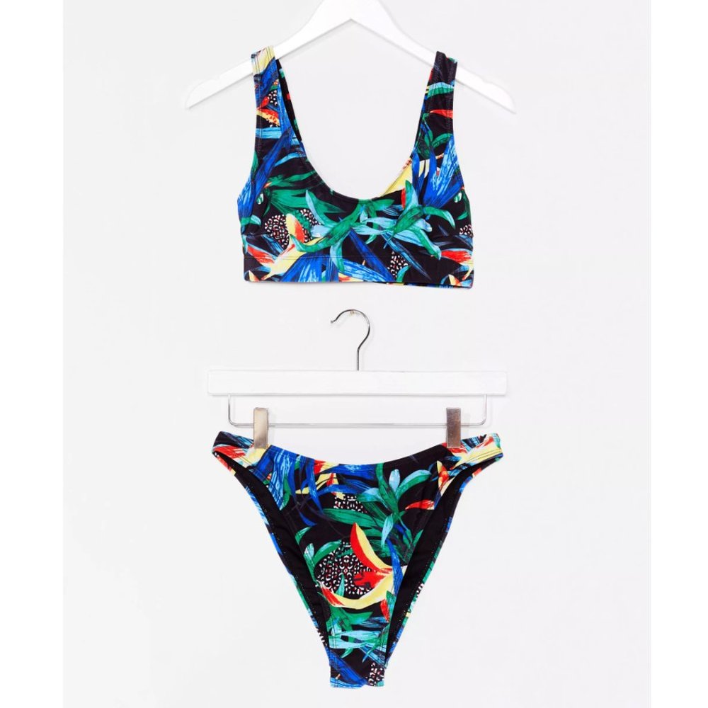 NEW Tropical Print High-Leg Bikini Set